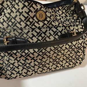 Tommy Hilfiger Jaquard Leather Trim Black and Gold Purse